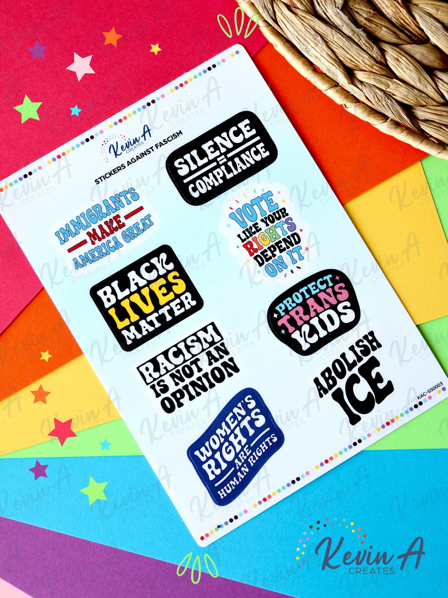 Stickers Against Fascism – Laminated Anti-Hate Sticker Sheet