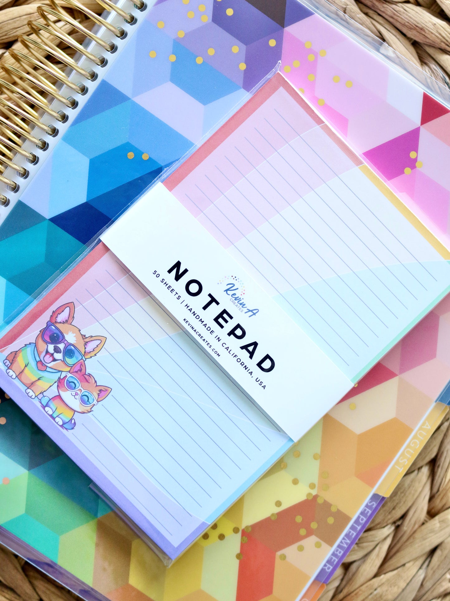 Rainbow Cat and Dog Handmade Line Notepad