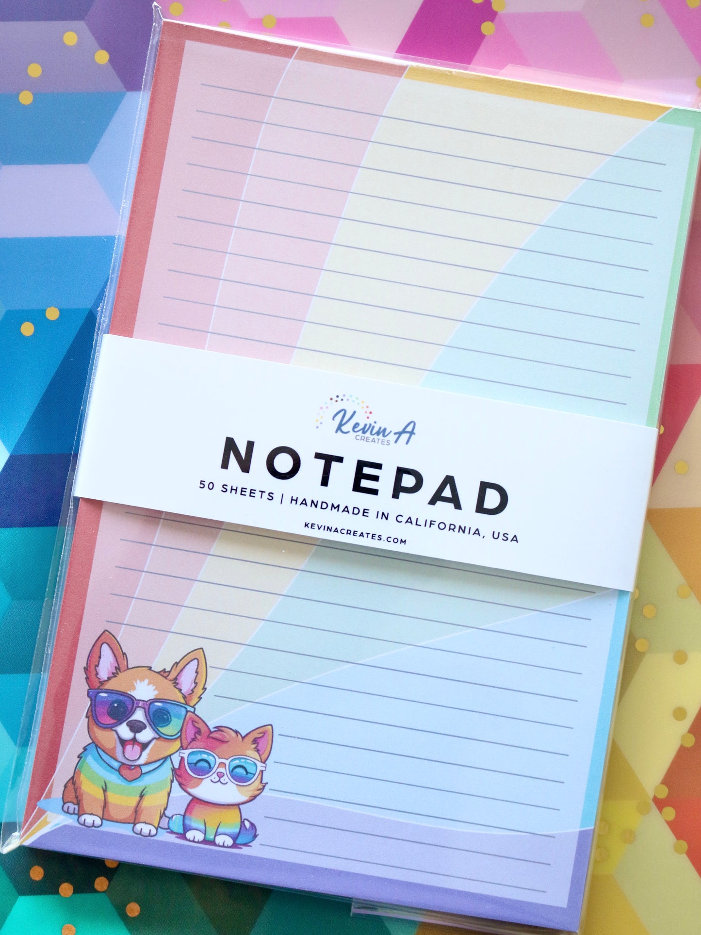 Rainbow Cat and Dog Handmade Line Notepad