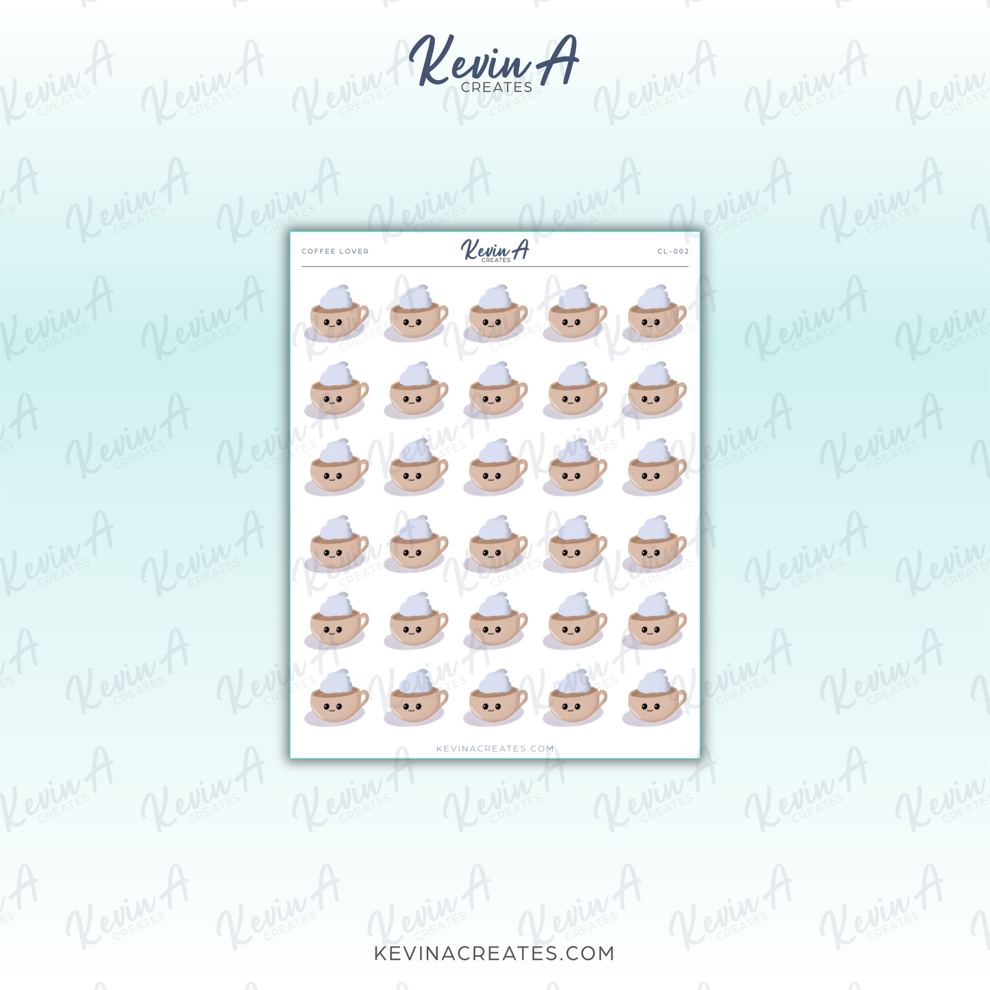 CL-002, Cute Coffee Kawaii Doodles Planner Stickers
