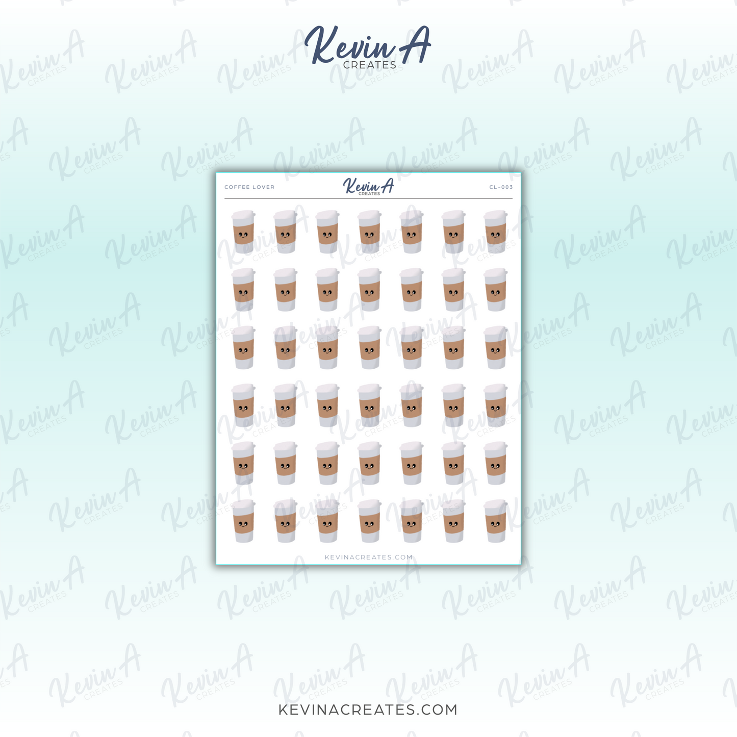 CL-003, Cute To Go Cup Coffee Kawaii Doodles Planner Stickers