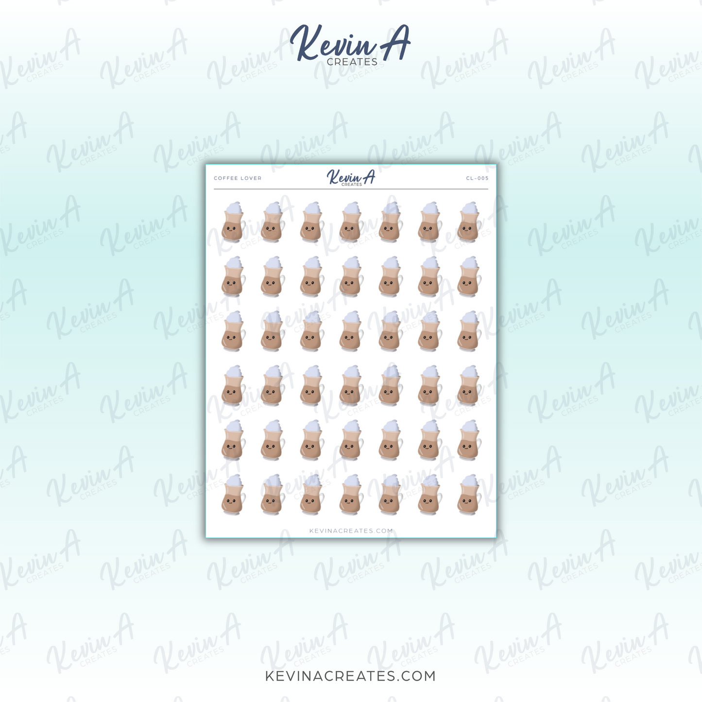 CL-005, Cute Mocha Cup Kawaii Doodles Planner Stickers