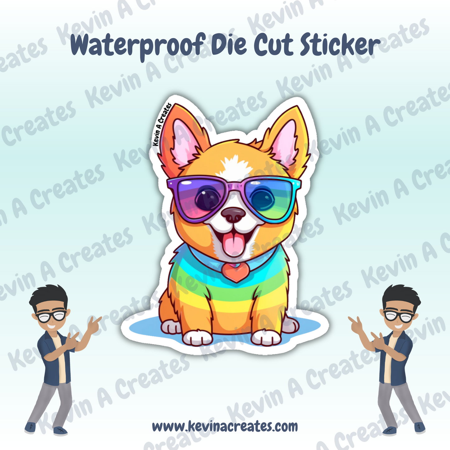 DC-095, Cute Kawaii Rainbow Corgi Doodle Pride Die Cut Stickers