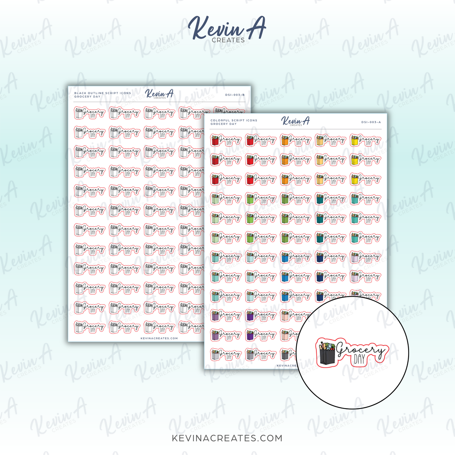 *LAST CHANCE* Grocery Day Doodle Script Icon Planner Stickers