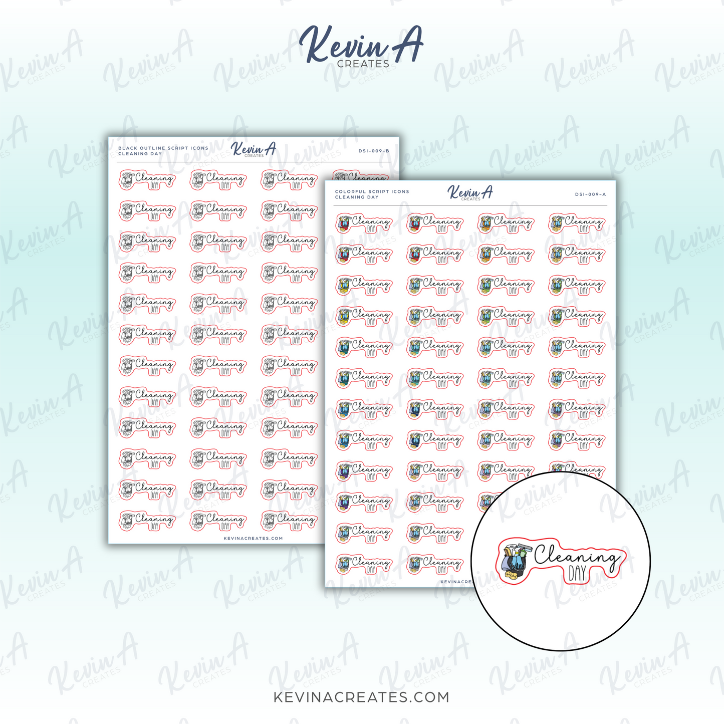 Cleaning Day Doodle Script Icon Planner Stickers