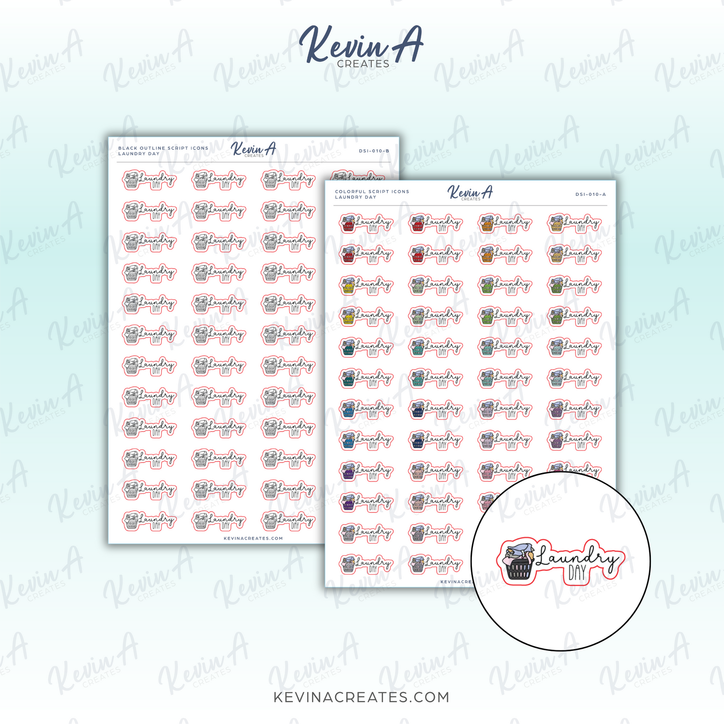 Laundry Day Doodle Script Icon Planner Sticker