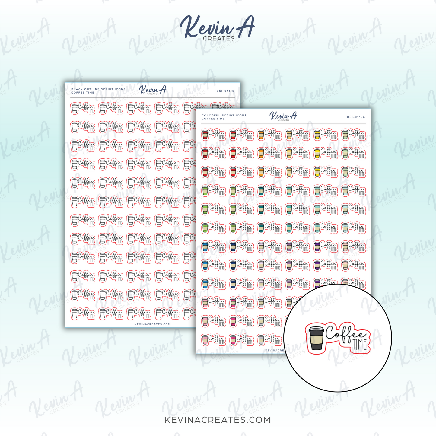 Coffee Time Doodle Script Icon Planner Stickers