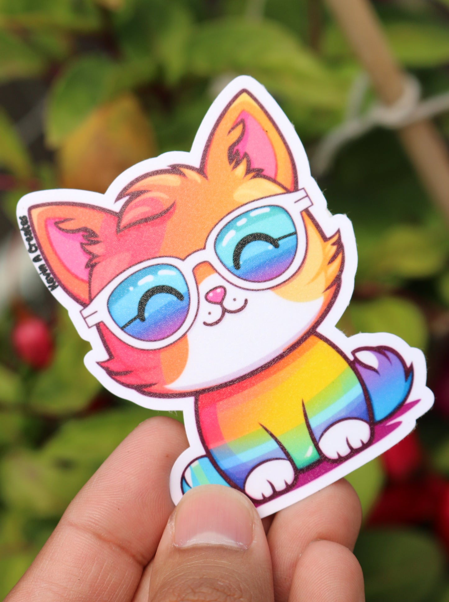 DC-096, Cute Kawaii Rainbow Cat Wearing Sunglasses Doodle Pride Die Cut Stickers