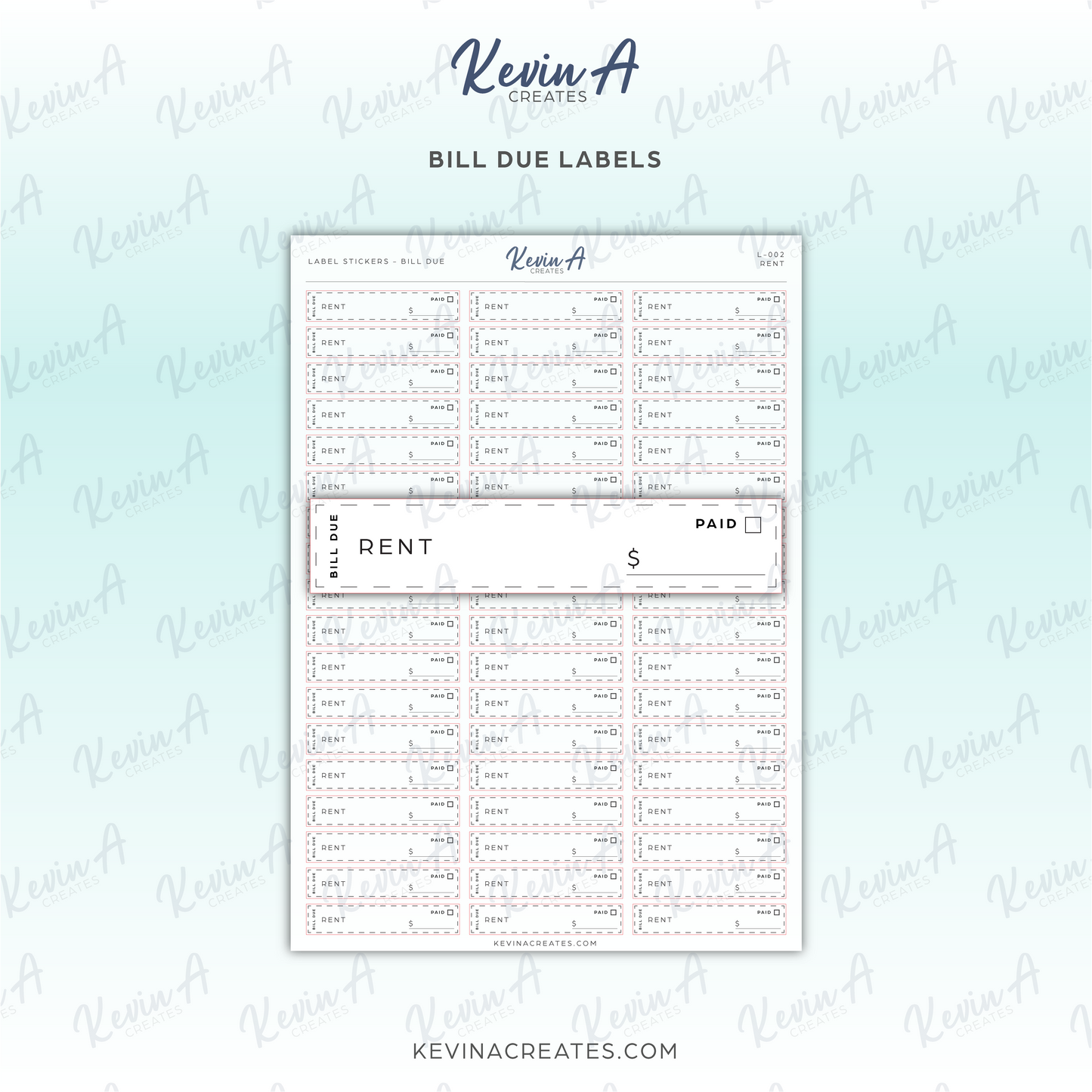 L-002 - Bill Due Label Sticker - RENT