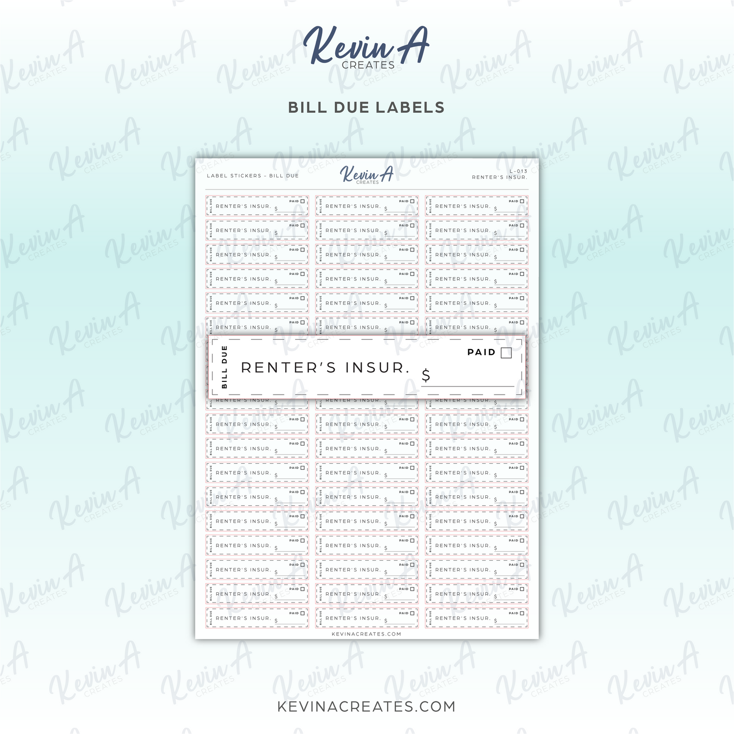 L-013 - Bill Due Label Sticker - RENTER'S INSURANCE