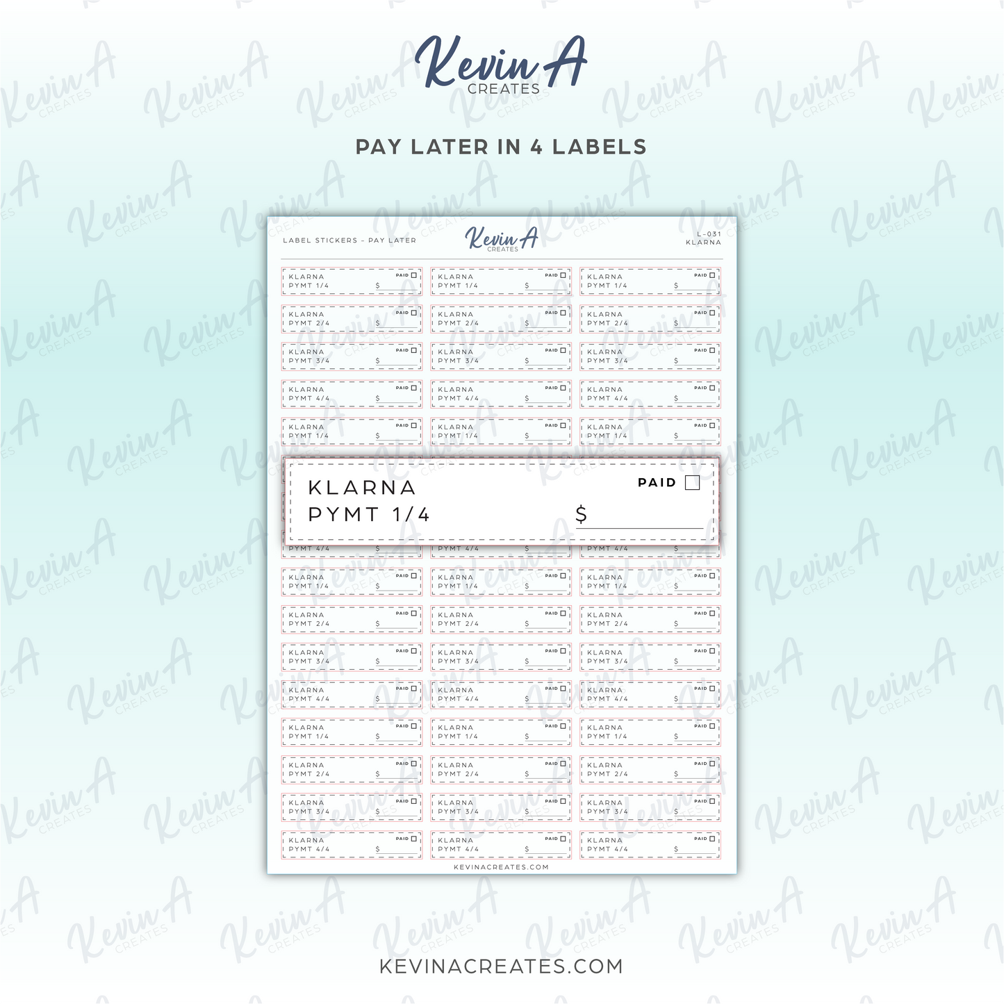 L-031 - Pay Later in 4 Label Sticker - KLARNA