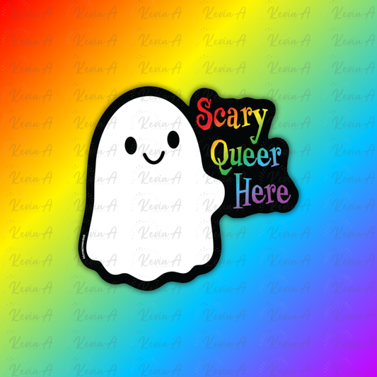 Scary Queer Here Sticker