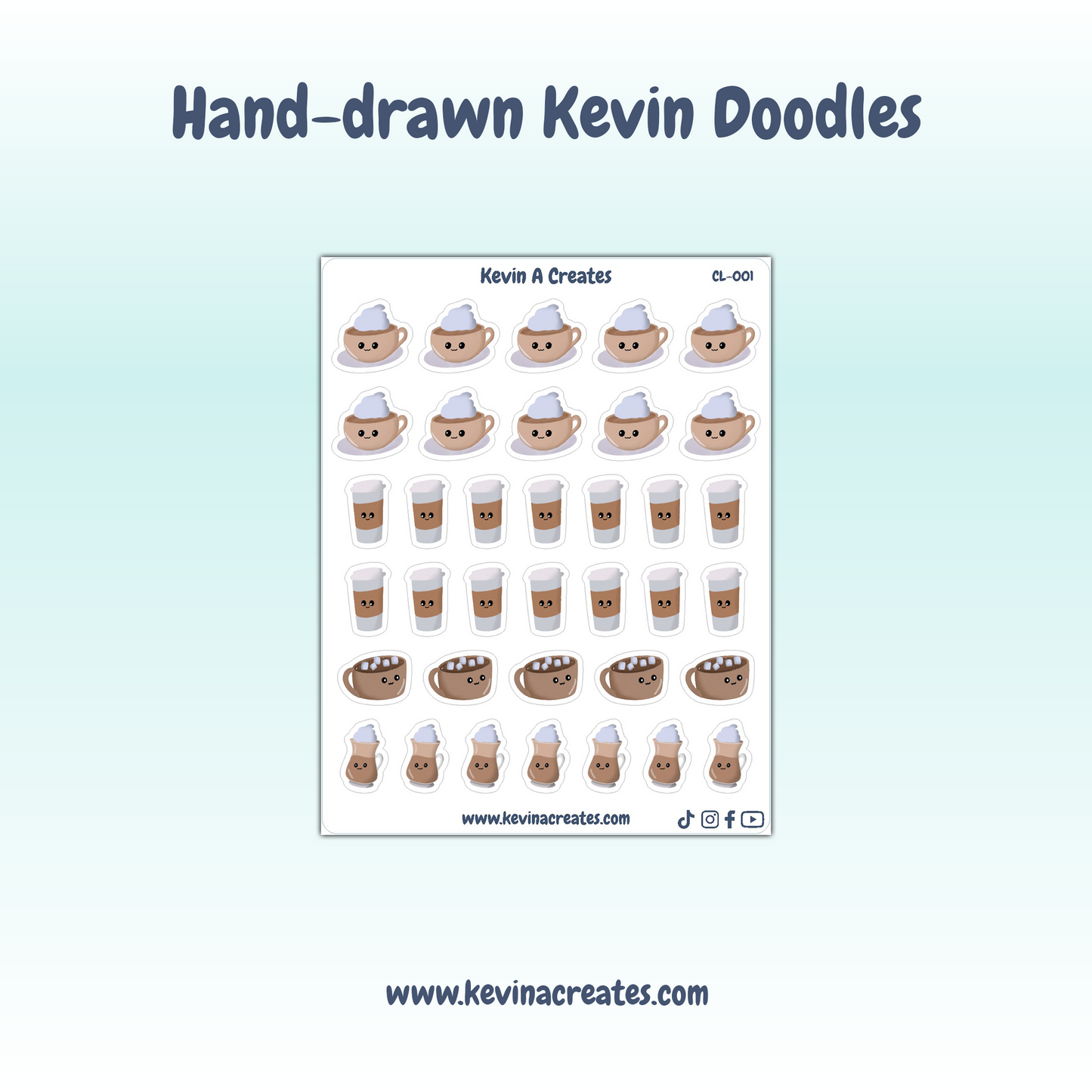 CL-001, Cute Coffee Lover Kawaii Doodles Planner Stickers