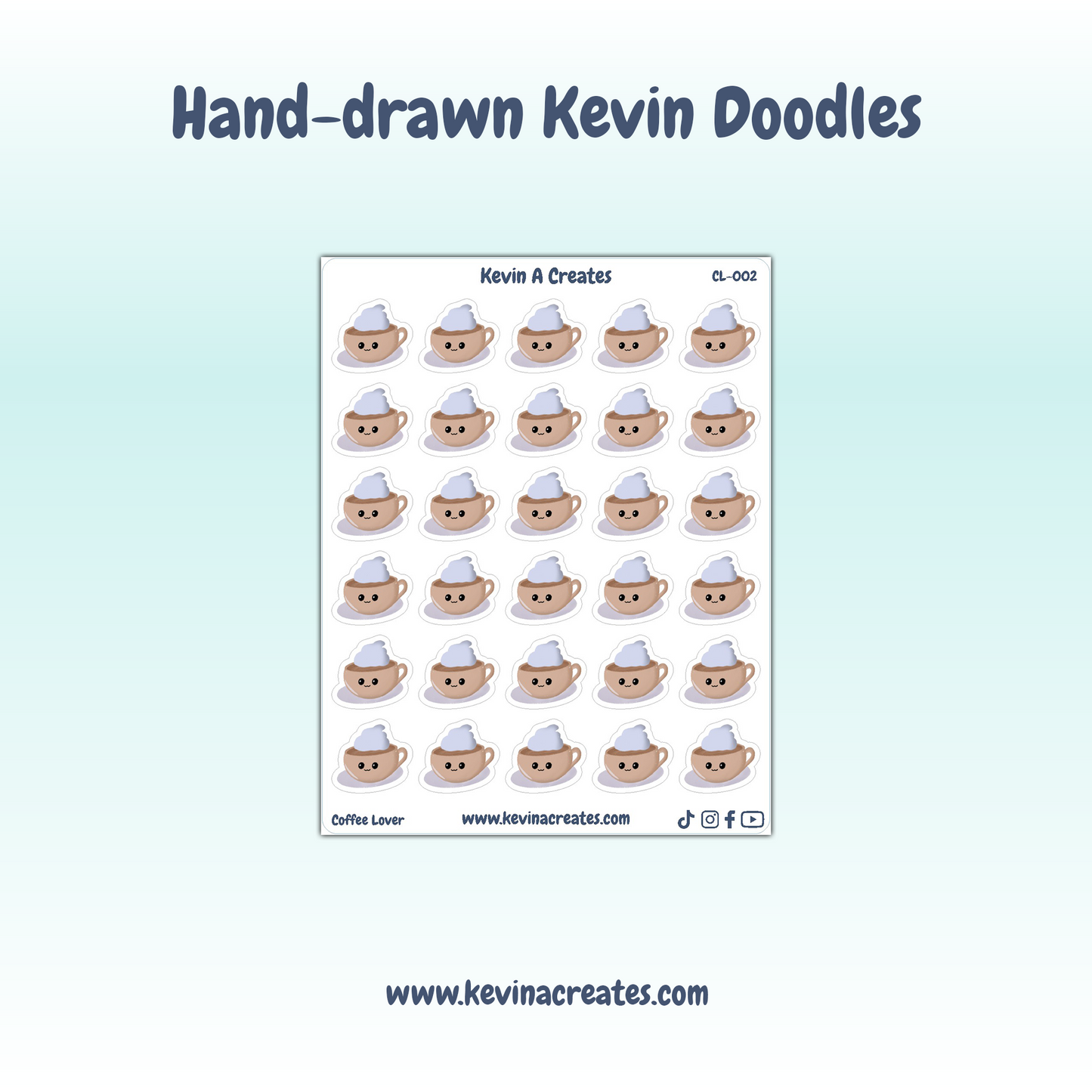 CL-002, Cute Coffee Kawaii Doodles Planner Stickers