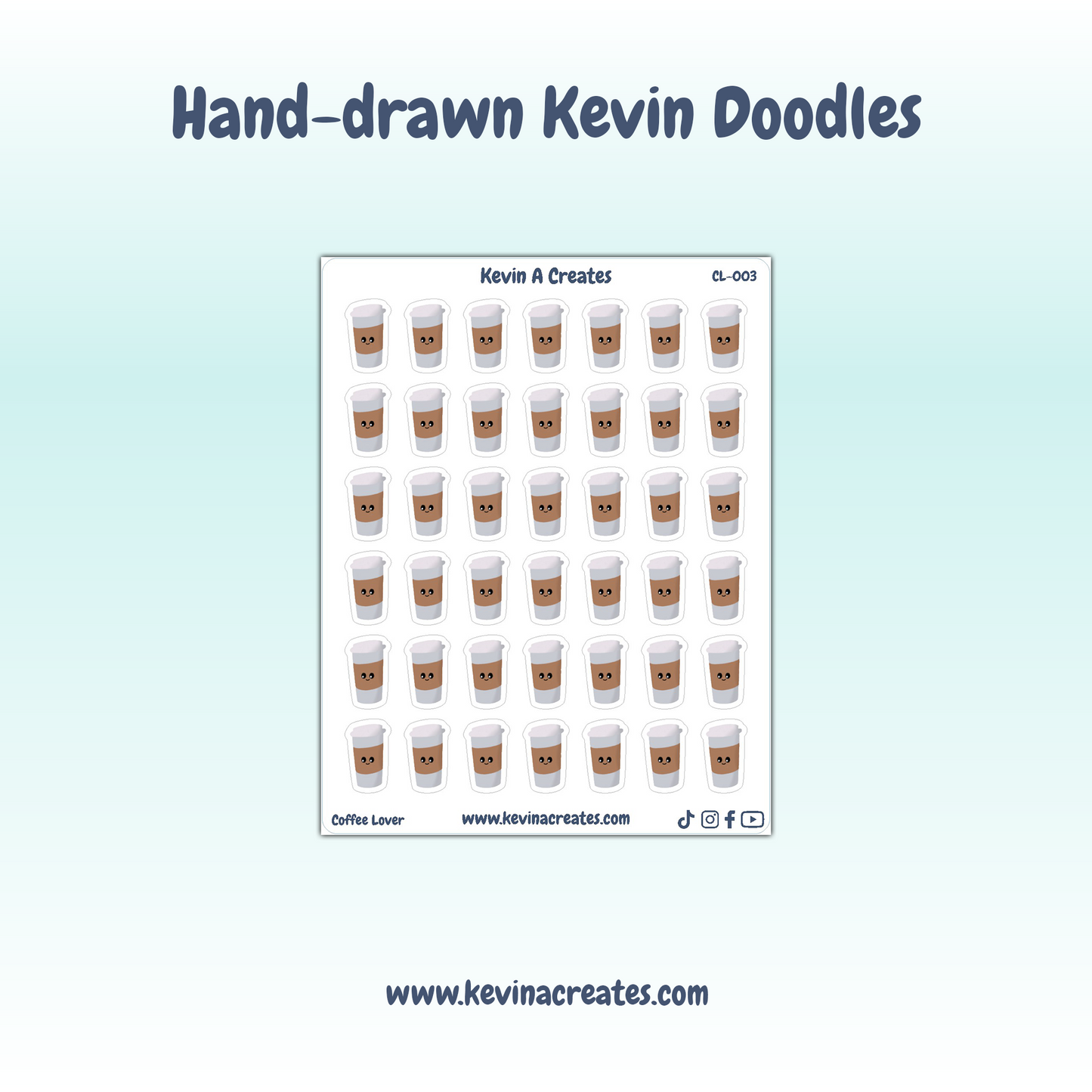 CL-003, Cute To Go Cup Coffee Kawaii Doodles Planner Stickers