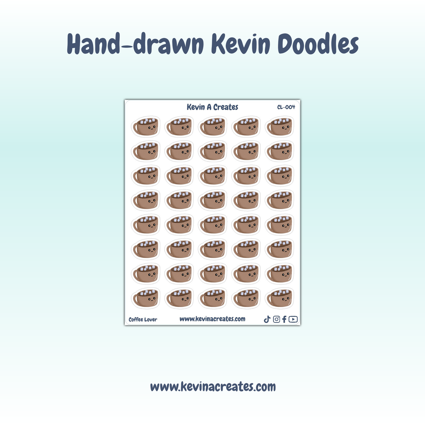 CL-004, Cute Hot Cocoa Kawaii Doodles Planner Stickers