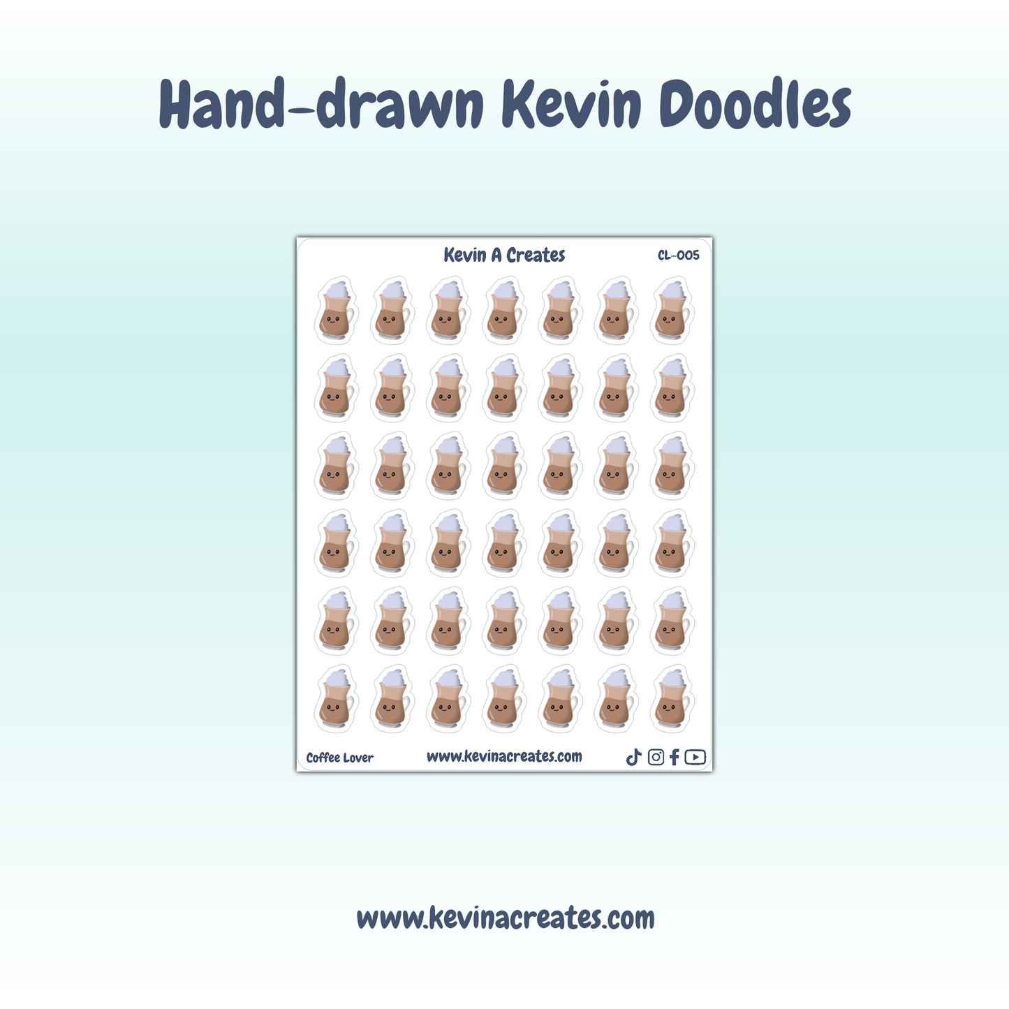 CL-005, Cute Mocha Cup Kawaii Doodles Planner Stickers