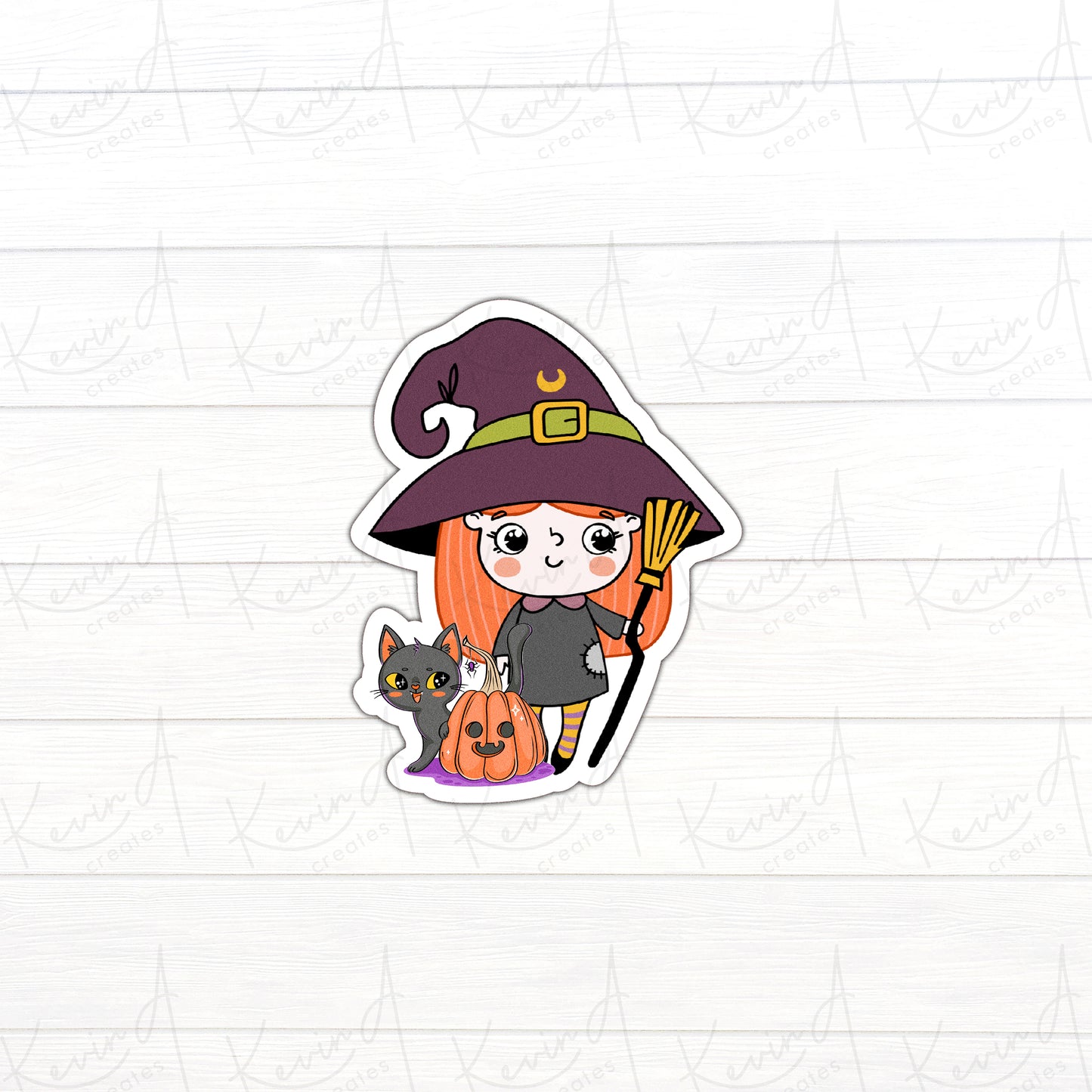 *LAST CHANCE* "Witch and Spooky Kitty" Die Cut Stickers