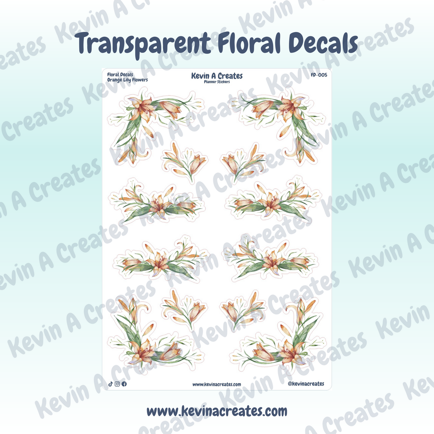 Orange Lily Floral Deco Sticker Sheet