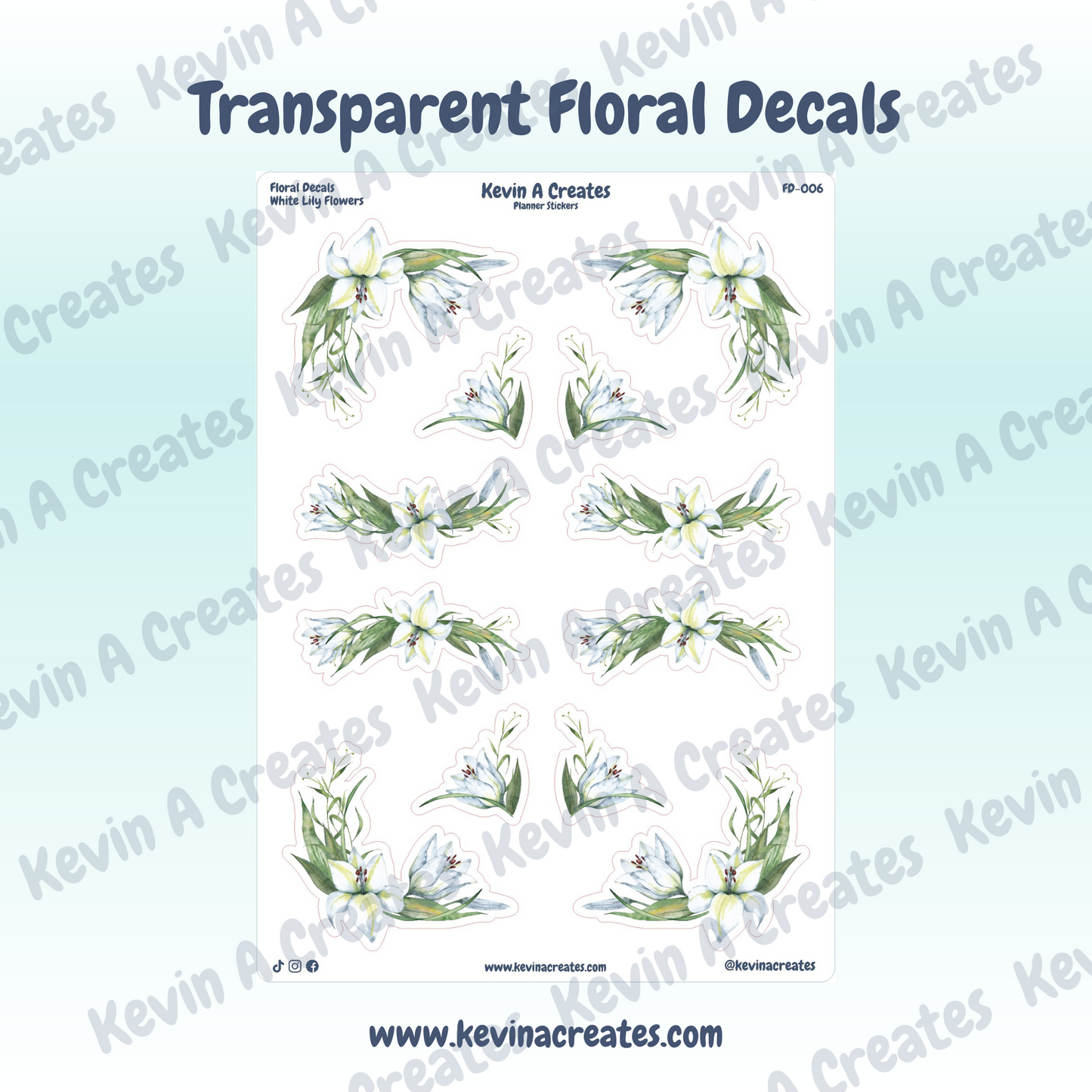 Transparent White Lily Floral Sticker Sheet