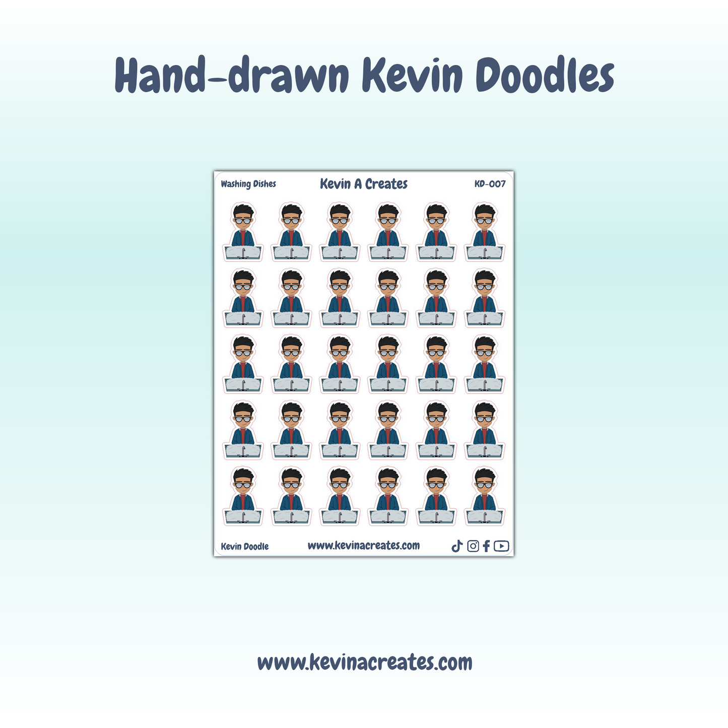KD-007, Washing Dishes Kevin Doodle, Hand Drawn Planner Stickers