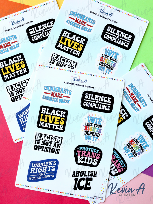 Stickers Against Fascism – Laminated Anti-Hate Sticker Sheet