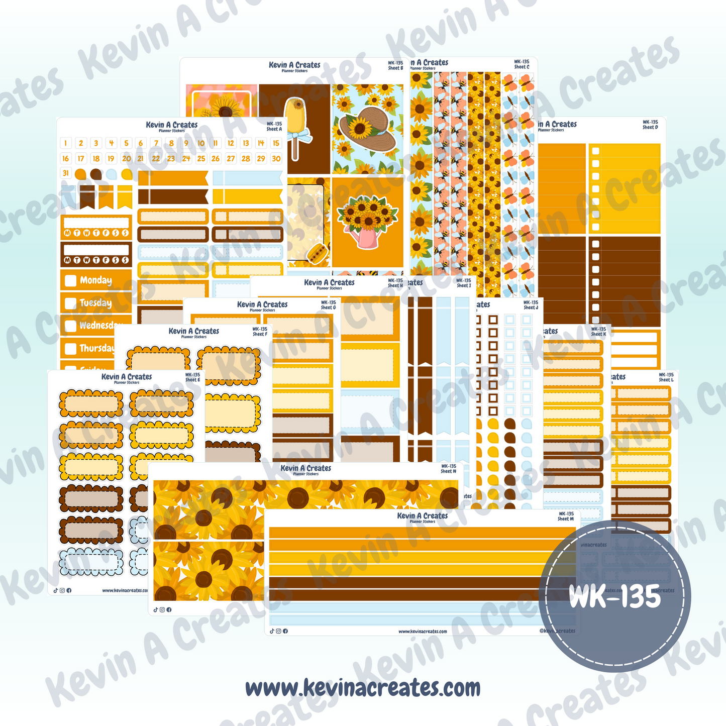 WK-135, Weekly Planner Stickers, Vertical Layout