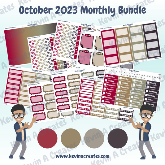 October 2023 Monthly Bundle Kit, Planner Stickers, Functional Planner Stickers