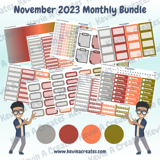 November 2023 Monthly Bundle Kit, Planner Stickers, Functional Planner Stickers
