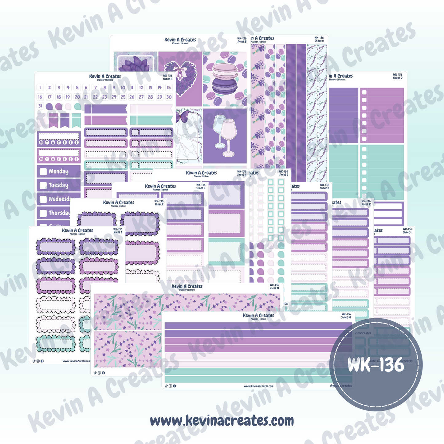 WK-136, Weekly Planner Stickers, Vertical Layout