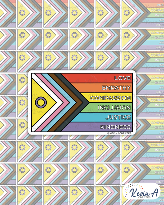 KINDNESS PROGRESS PRIDE FLAG Die Cut Stickers