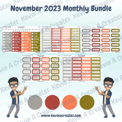 November 2023 Monthly Bundle Kit, Planner Stickers, Functional Planner Stickers