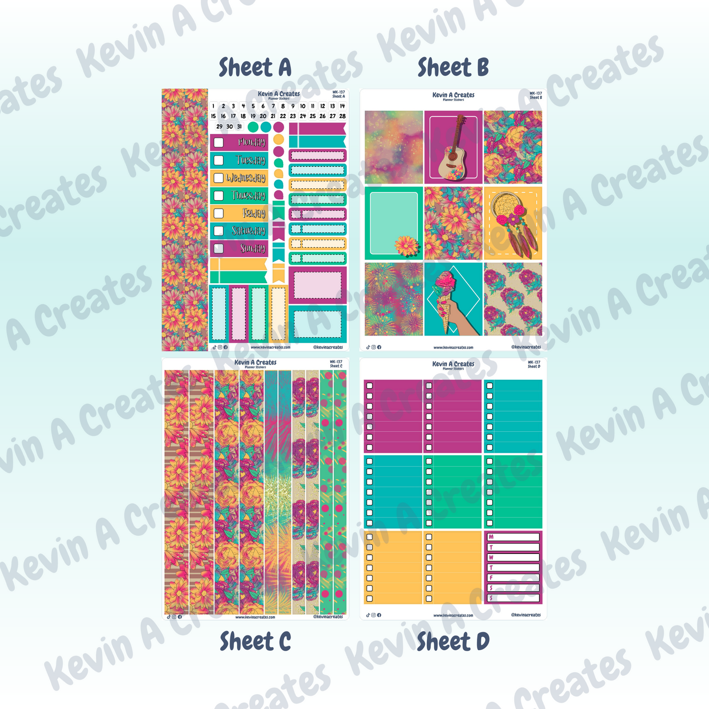 WK-137, Weekly Planner Stickers, Vertical Layout