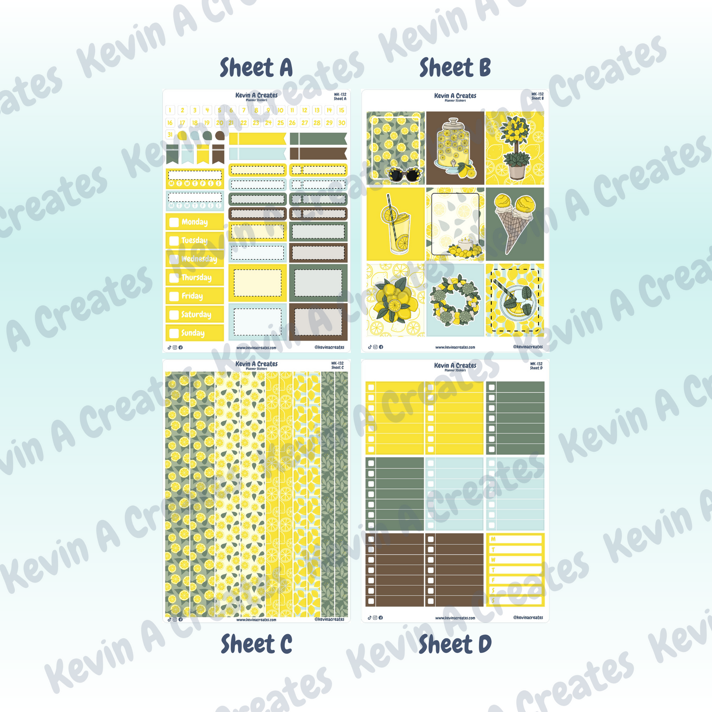 WK-132, Weekly Planner Stickers, Vertical Layout