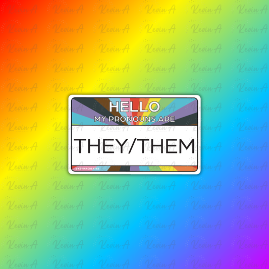 Hello, My Pronouns Are They/Them Name Tag Sticker