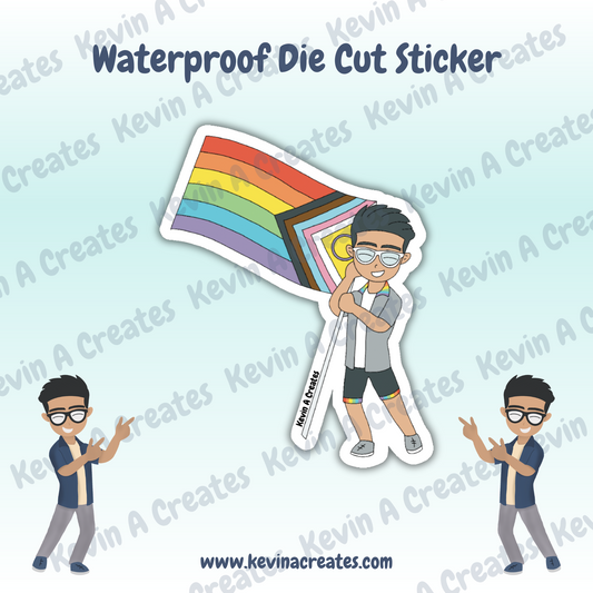 DC-094, Kevin Waving Flag V2 Doodle Pride Die Cut Stickers
