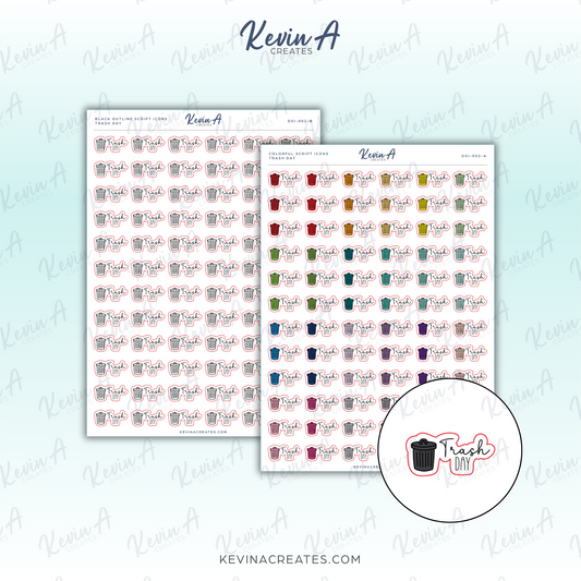 Trash Day Doodle Script Icon Planner Stickers