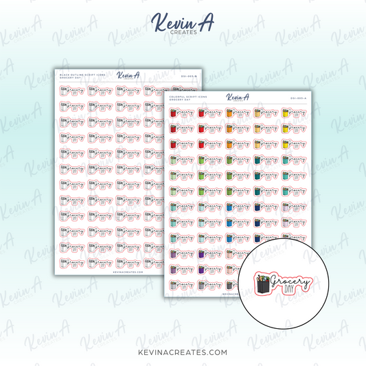 Grocery Day Doodle Script Icon Planner Stickers