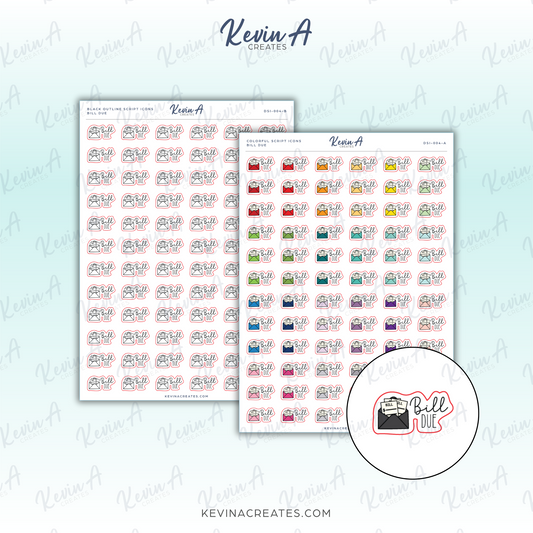 Bill Due Doodle Script Icon Planner Stickers