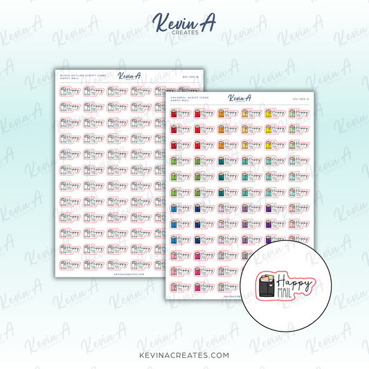 Happy Mail Doodle Script Icon Planner Stickers