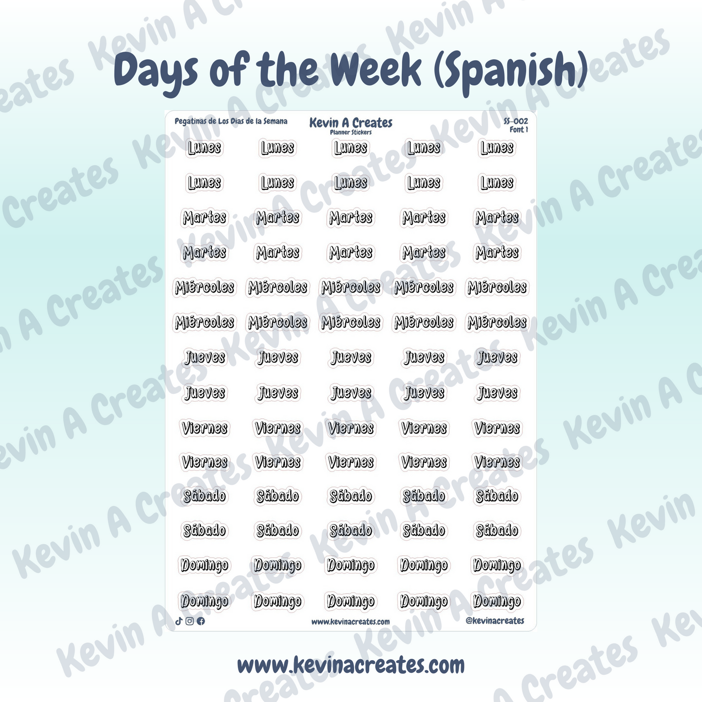 Days of the Week (Spanish) - Pegatinas de los Dias de la Semana