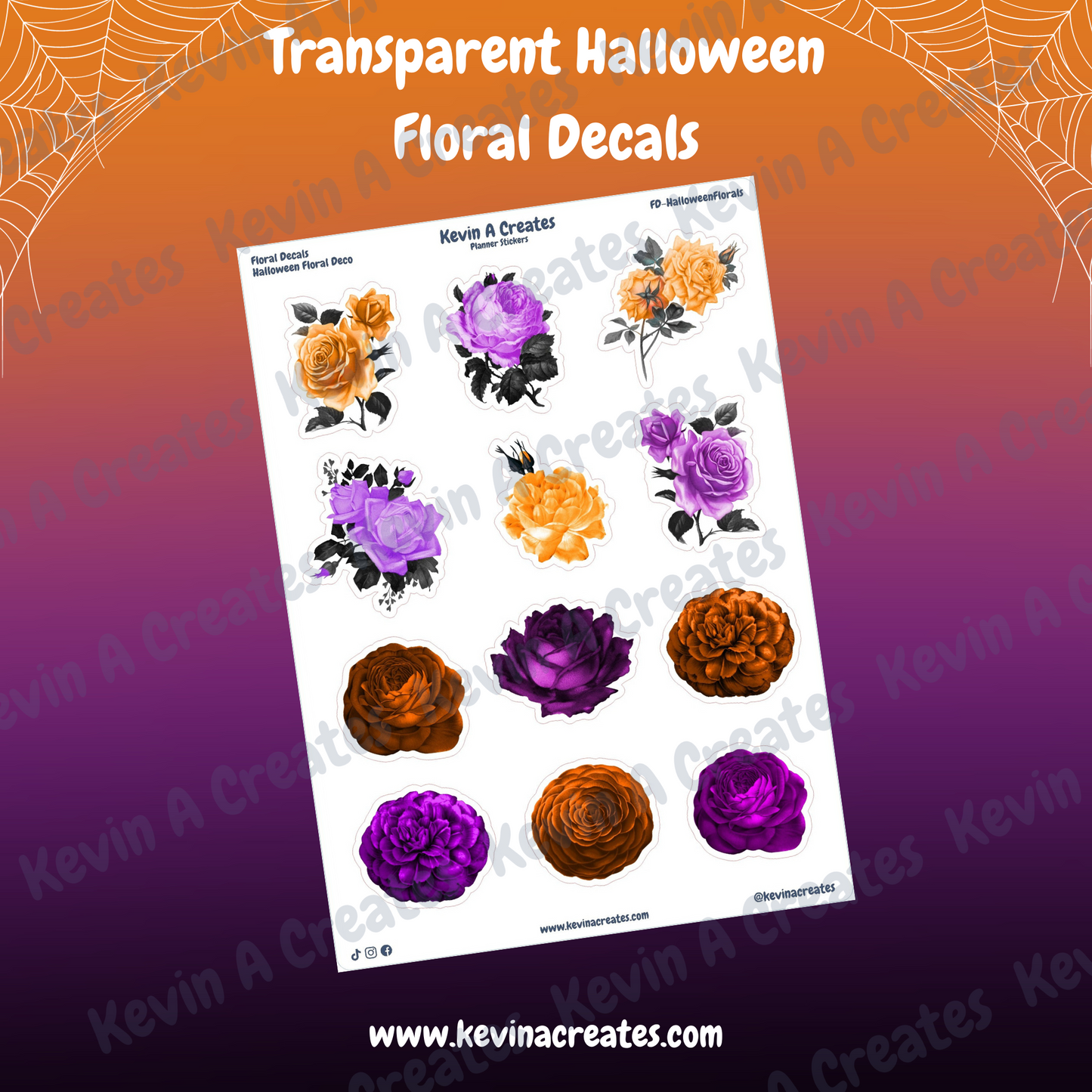 Transparent Halloween Floral Stickers