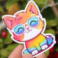 DC-096, Cute Kawaii Rainbow Cat Wearing Sunglasses Doodle Pride Die Cut Stickers