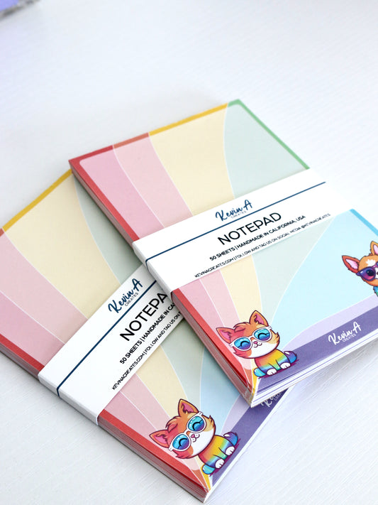 Rainbow Cat and Dog Handmade Notepad