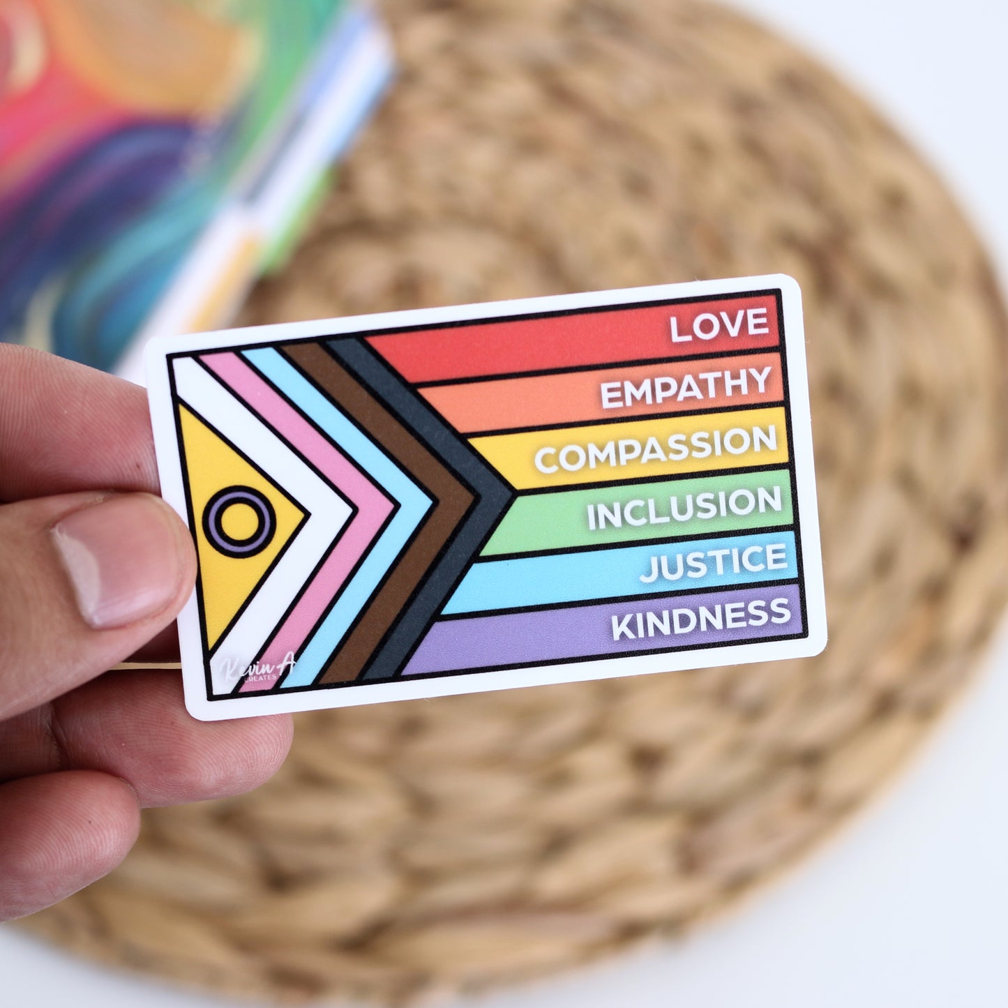 DC-115, KINDNESS PROGRESS PRIDE FLAG Die Cut Stickers