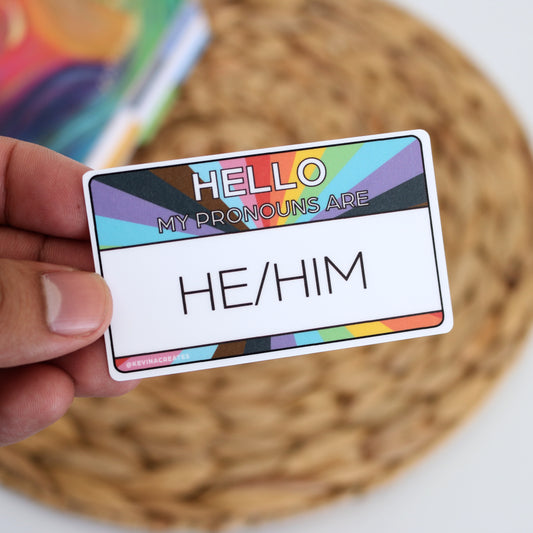 DC-134, HE/HIM NAME TAGE Die Cut Sticker