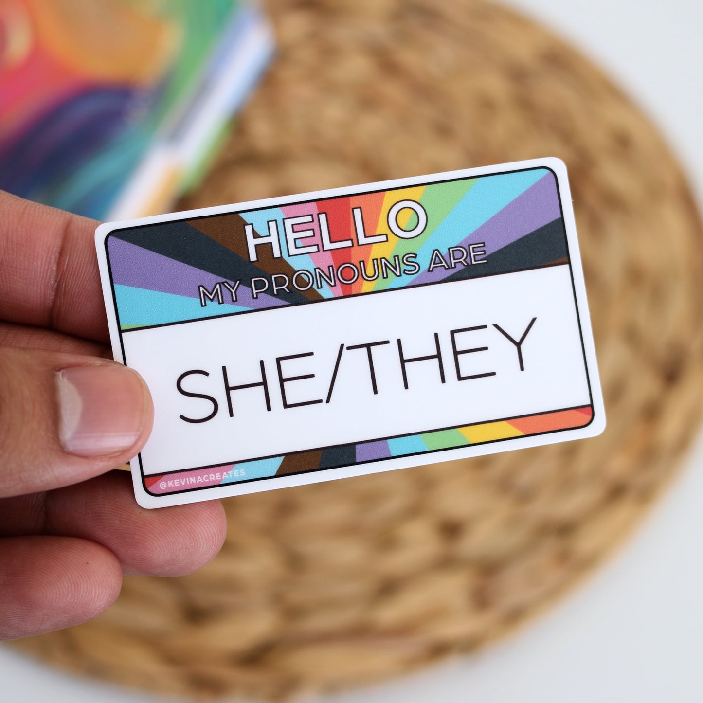 DC-138, SHE/THEY NAME TAGE Die Cut Sticker