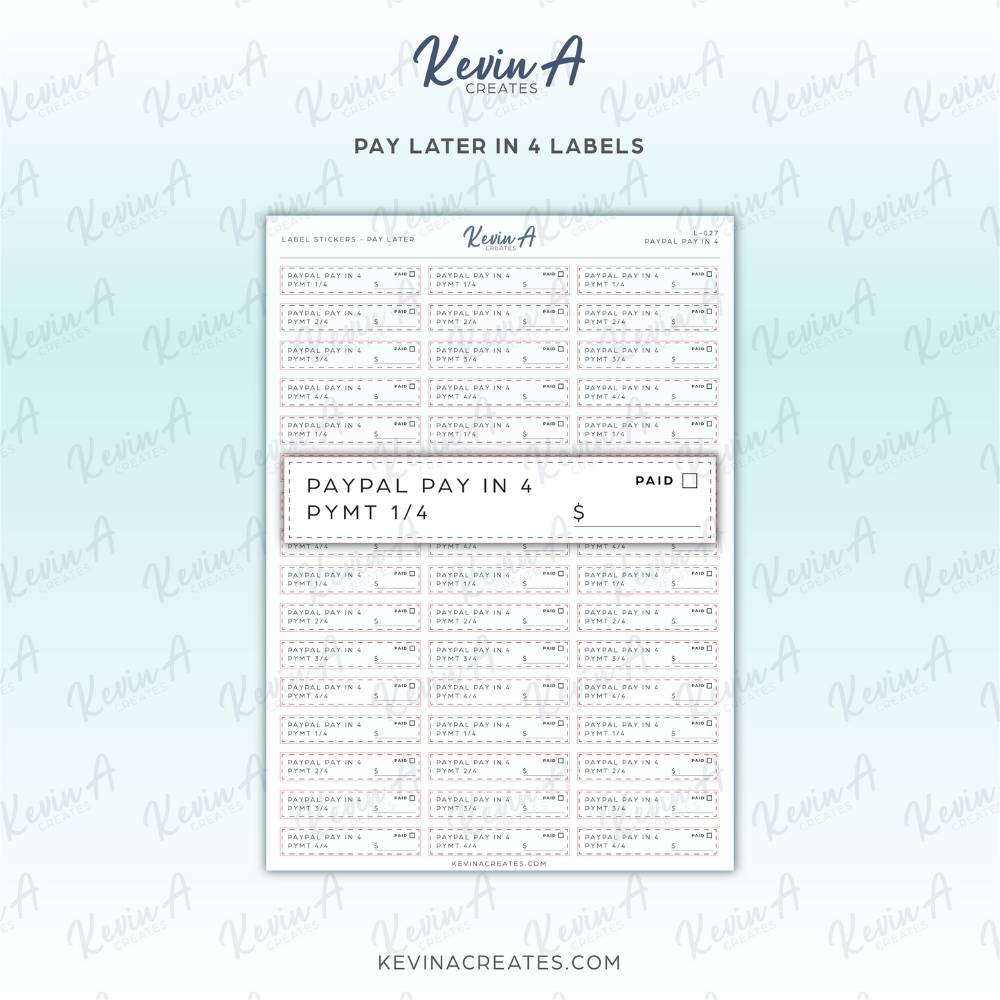 L-027- Pay Later in 4 Label Sticker - PAYPAL PAY IN 4