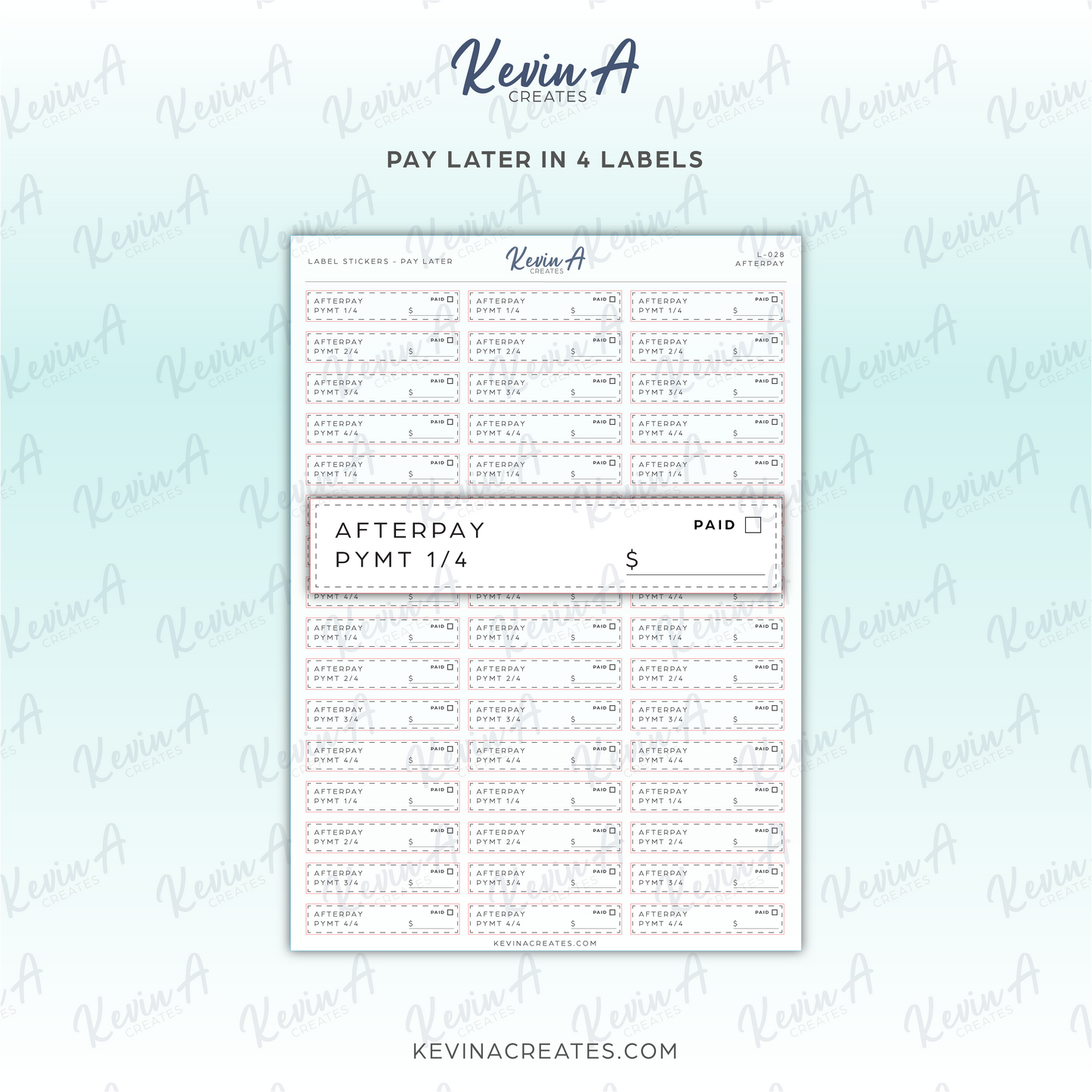 L-028- Pay Later in 4 Label Sticker - AFTERPAY