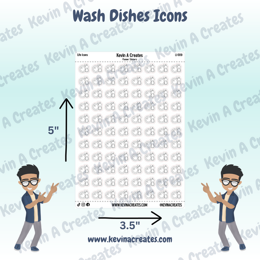 LI-009, Wash Dishes Doodle Icons, Minimal Icons